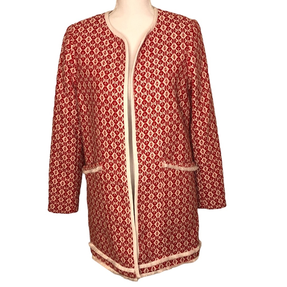 Cynthia Rowley Red & White Coat White Piping